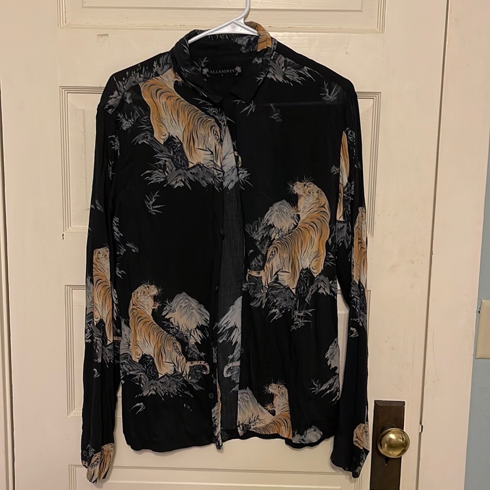 AllSaints Mens silky resort button down.